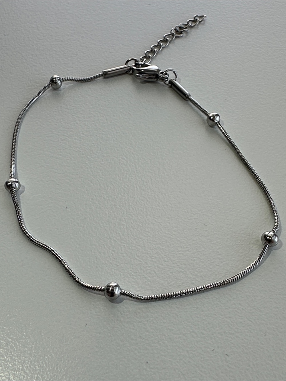 Silver plater stainless steel beaded snake bracelet